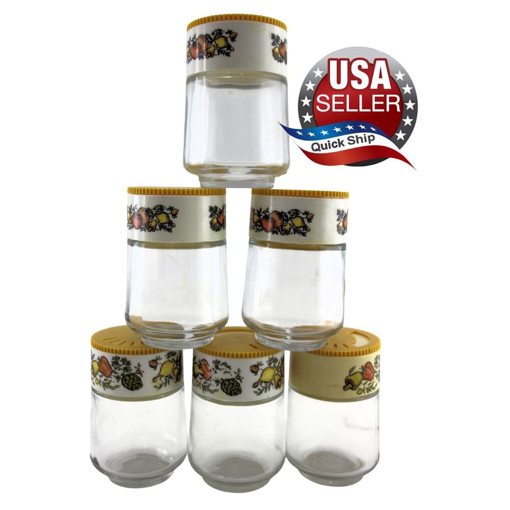 Set of 6 Gemco Spice of Life Spice Jar Shaker Glass Corning Corelle Replacement
